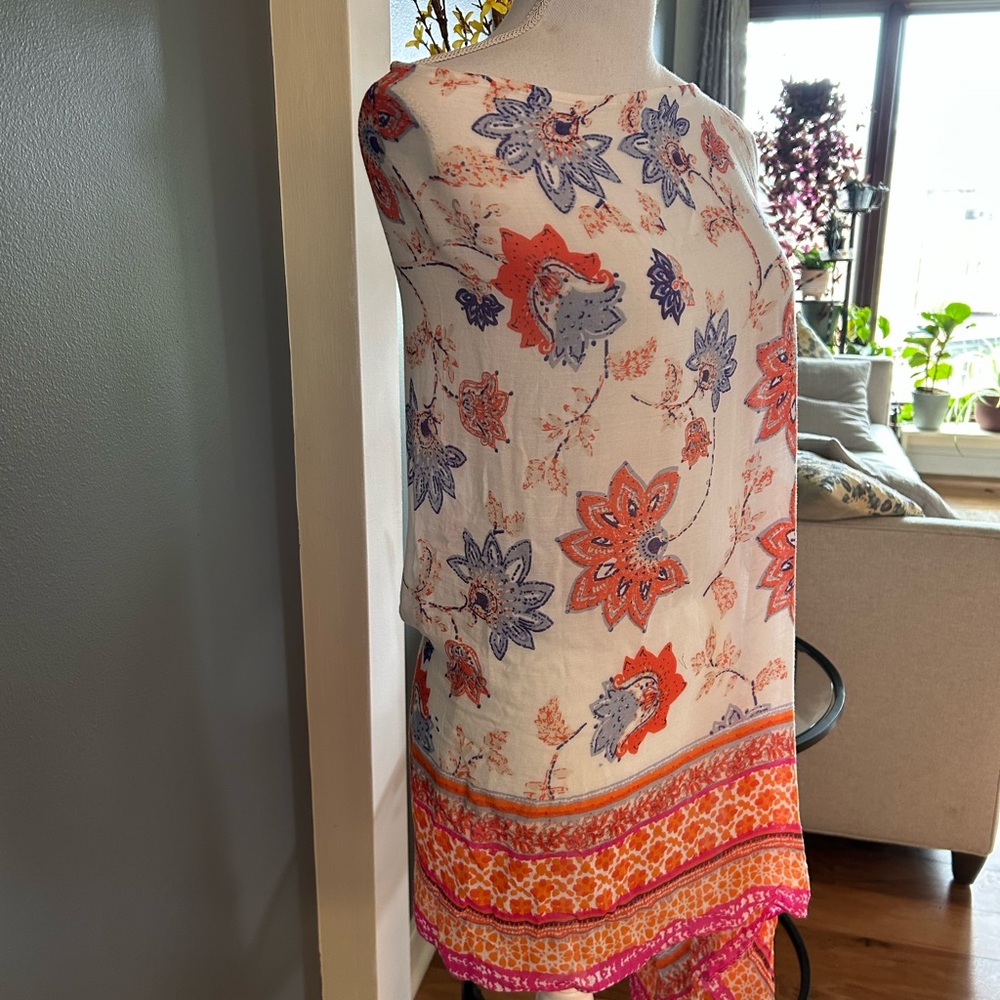 J Jill Floral White Orange & Blue Tunic/Poncho - Picture 2 of 6